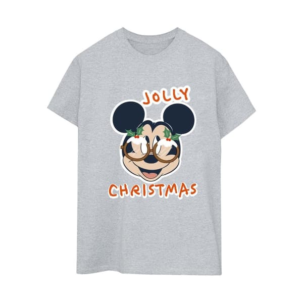 Disney Dam/Tjej Musse Pigg Jolly Christmas Glasögon Boyfriend T-shirt i bomull