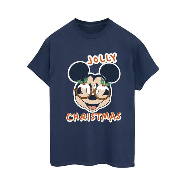 Disney Dam/Tjej Musse Pigg Jolly Christmas Glasögon Boyfriend T-shirt i bomull