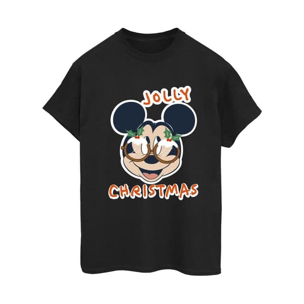 Disney Dam/Tjej Musse Pigg Jolly Christmas Glasögon Boyfriend T-shirt i bomull Black 4XL