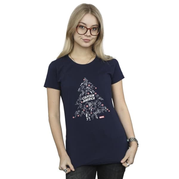 Marvel Womens/Ladies Captain America Christmas Tree Cotton T-Shirt