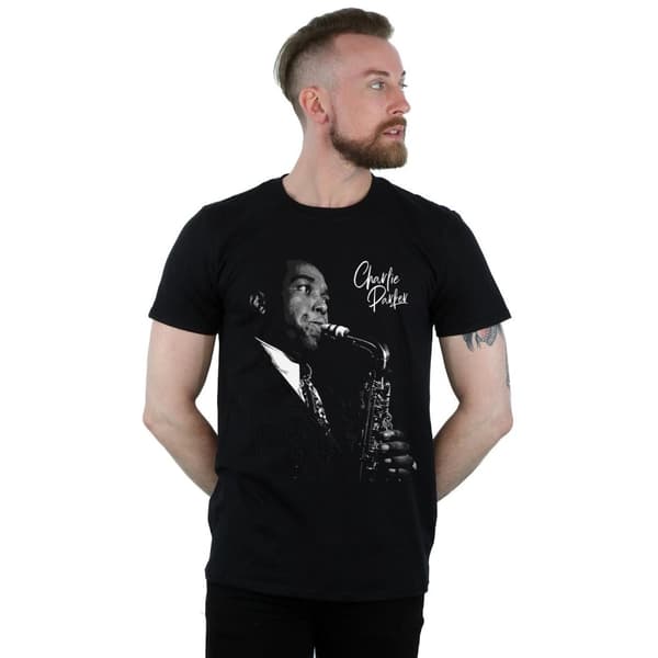 Charlie Parker T-shirt för herrar som spelar saxofon
