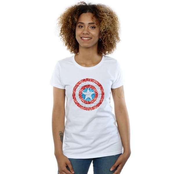 Marvel Womens/Ladies Captain America Pixelated Shield Cotton T-Shirt