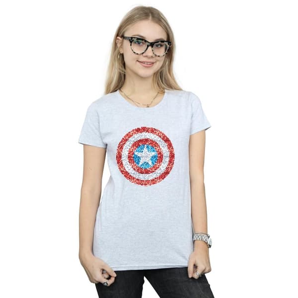 Marvel Womens/Ladies Captain America Pixelated Shield Cotton T-Shirt