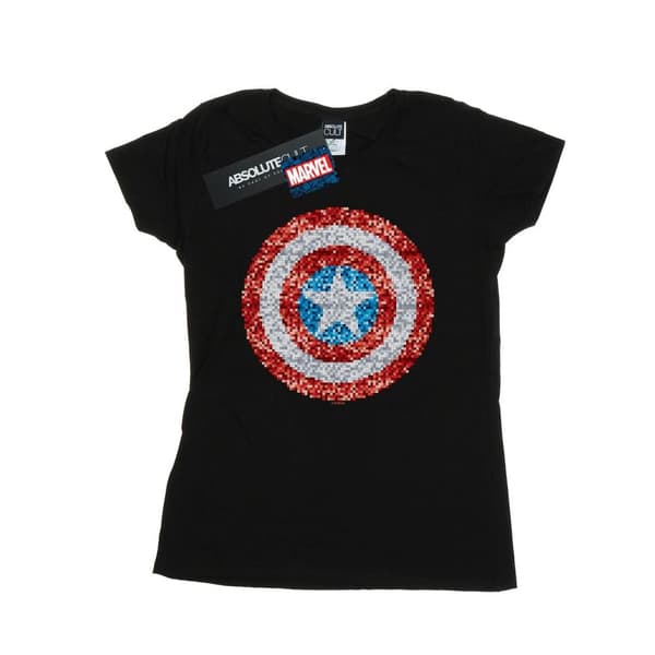 Marvel Womens/Ladies Captain America Pixelated Shield Cotton T-Shirt