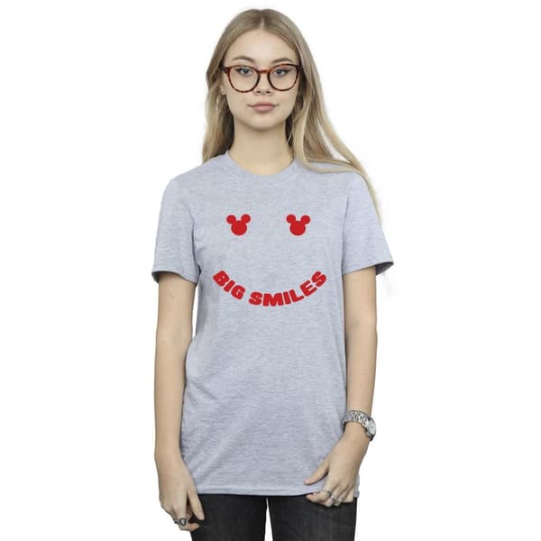 Disney Womens/Ladies Mickey Mouse Big Smile Cotton Boyfriend T-Shirt