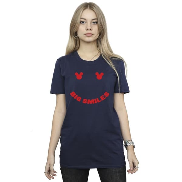 Disney Womens/Ladies Mickey Mouse Big Smile Cotton Boyfriend T-Shirt