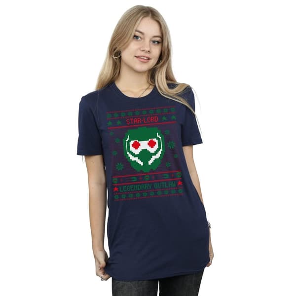 Marvel Womens/Ladies Guardians Of The Galaxy Vol. 2 Star Lord Fair Isle Cotton Boyfriend T-Shirt