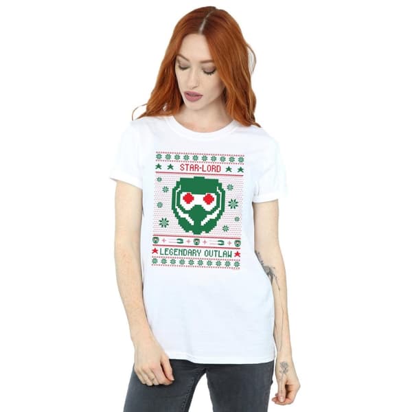 Marvel Womens/Ladies Guardians Of The Galaxy Vol. 2 Star Lord Fair Isle Cotton Boyfriend T-Shirt