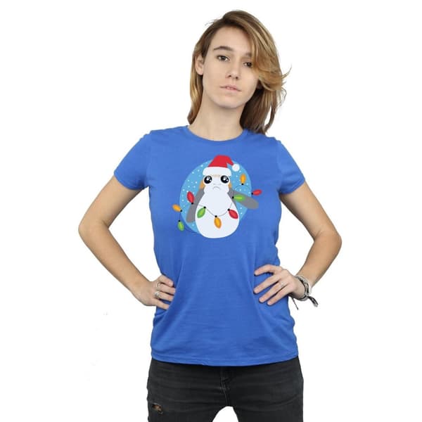 Star Wars Dam/Tjej - De sista jediriddarna - Porg - julbelysning - T-shirt i bomull