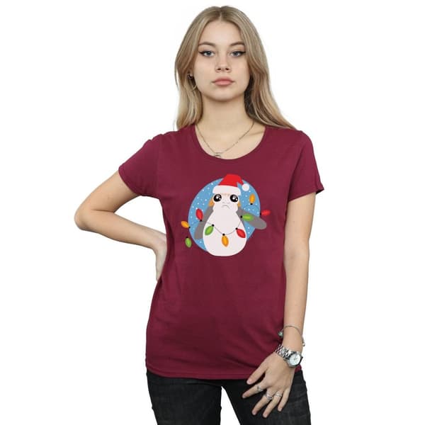Star Wars Dam/Tjej - De sista jediriddarna - Porg - julbelysning - T-shirt i bomull