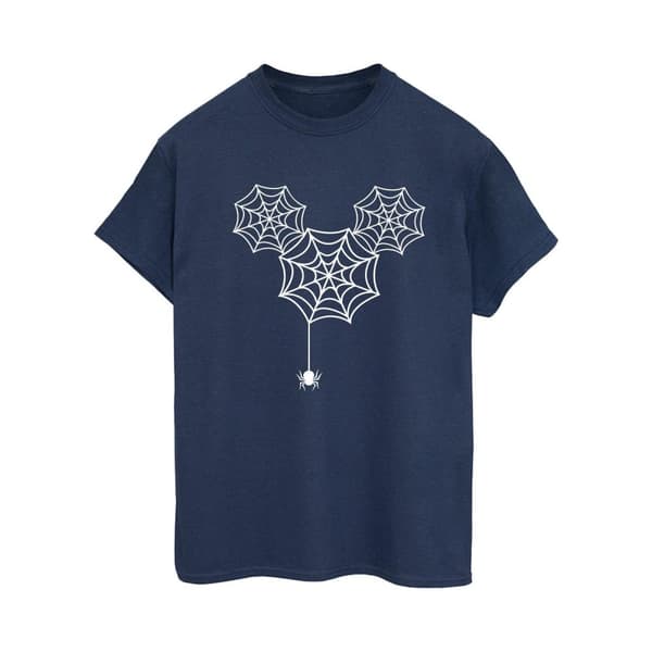 Disney Womens/Ladies Mickey Mouse Spider Web Head Cotton Boyfriend T-Shirt Navy Blue 3XL