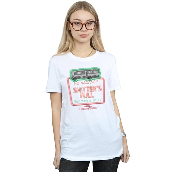 National Lampoon´s Christmas Vacation Dam/kvinnor Greyscale No Vacancy Boyfriend T-shirt i bomull