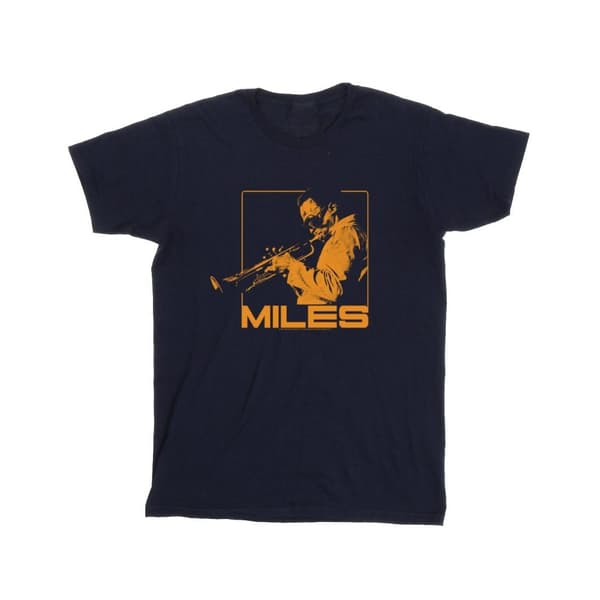 Miles Davis Orange T-shirt i bomull med fyrkantiga kanter för flickor Navy Blue 9-11 Years