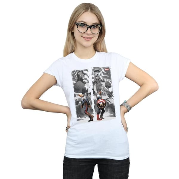 Marvel Dam/Tjej - Falcon och Captain America - T-shirt i delad bomull