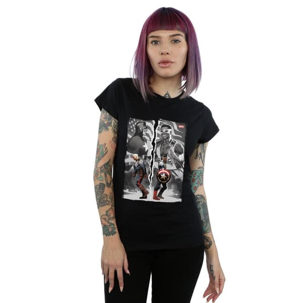 Marvel Dam/Tjej - Falcon och Captain America - T-shirt i delad bomull