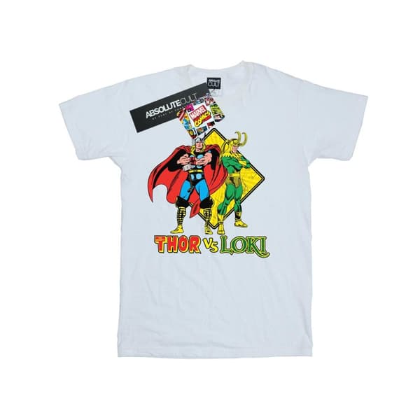 Marvel Bomulls-T-shirt för flickor - Thor Vs Loki White 5-6 Years