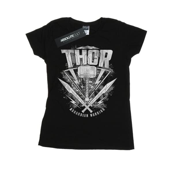 Marvel Dam/Tjej - Thor Ragnarok - T-shirt i bomull med hammarlogo Black M