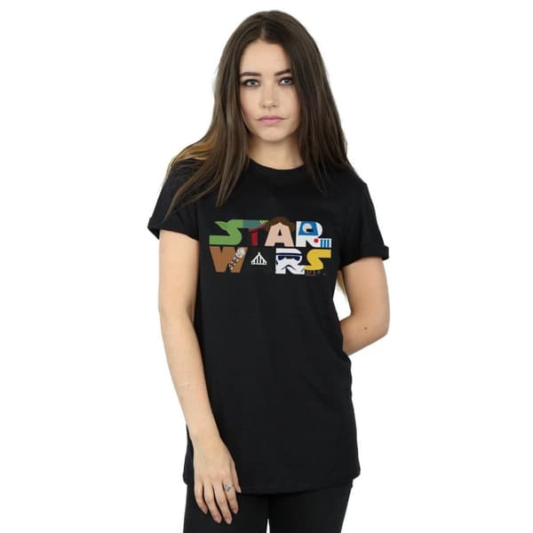 Star Wars Pojkvänst-shirt i bomull med karaktärslogo för damer/damer