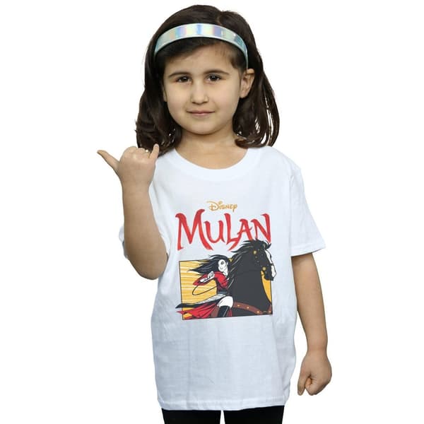 Disney T-shirt i bomull med hästram från Mulan-filmen för flickor