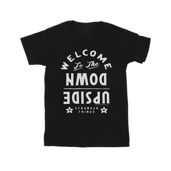 Netflix Girls Stranger Things Welcome To The Upside Down Cotton T-Shirt Black 12-13 Years