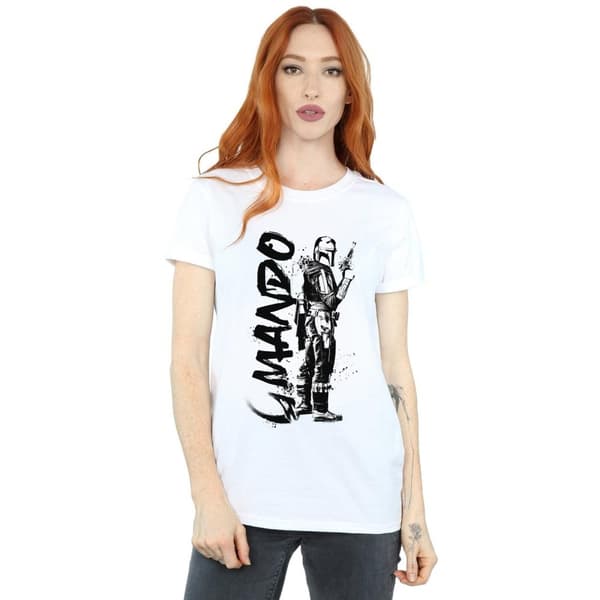 Star Wars Dam/Tjej The Mandalorian Splat Mando Boyfriend T-shirt i bomull