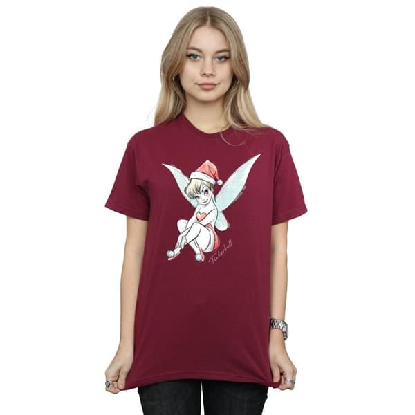 Disney Womens/Ladies Tinkerbell Christmas Fairy Cotton Boyfriend T-Shirt