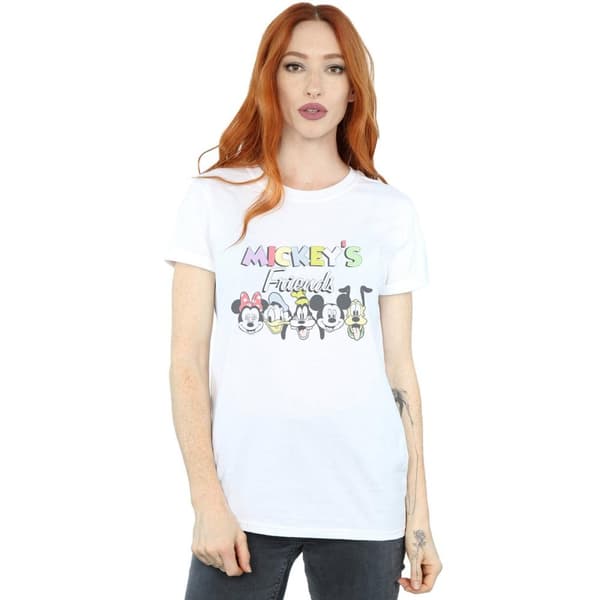 Disney Dam/Tjej Musse Pigg Vänner Faded Nostalgia Bomull Boyfriend T-shirt