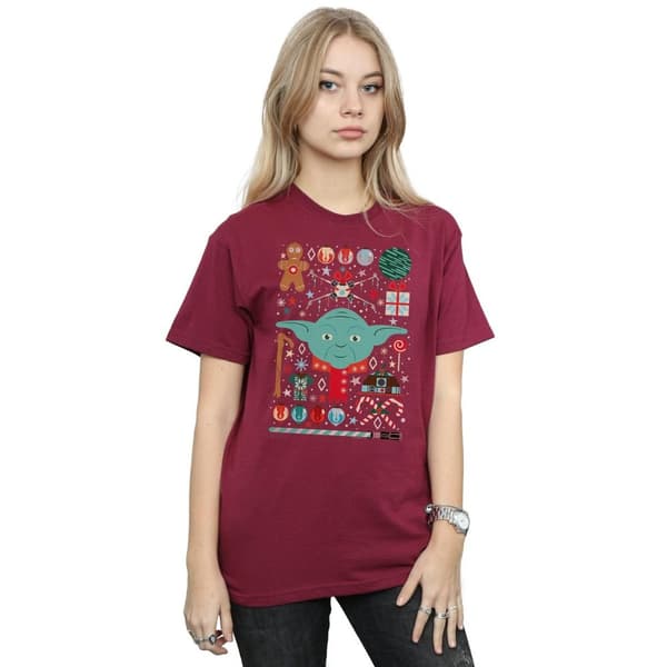 Star Wars Womens/Ladies Yoda Christmas Cotton Boyfriend T-Shirt