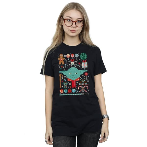 Star Wars Womens/Ladies Yoda Christmas Cotton Boyfriend T-Shirt
