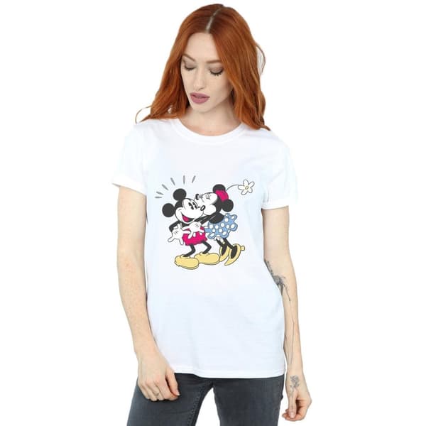 Disney Womens/Ladies Mickey And Minnie Mouse Kiss Cotton Boyfriend T-Shirt