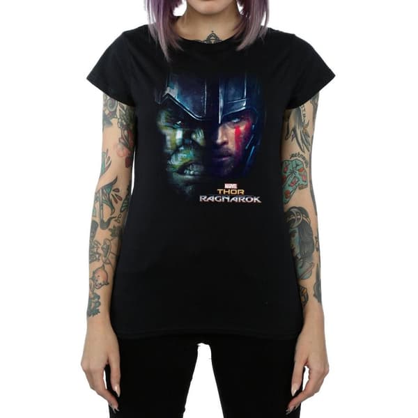 Marvel Dam/Tjej Thor Ragnarok Hulk T-shirt i bomull med delat ansikte