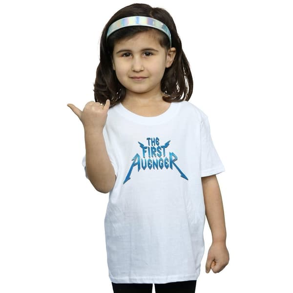 Marvel Girls The First Avenger Metal Logo Cotton T-Shirt