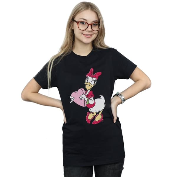 Disney Womens/Ladies Daisy Duck Love Heart Cotton Boyfriend T-Shirt