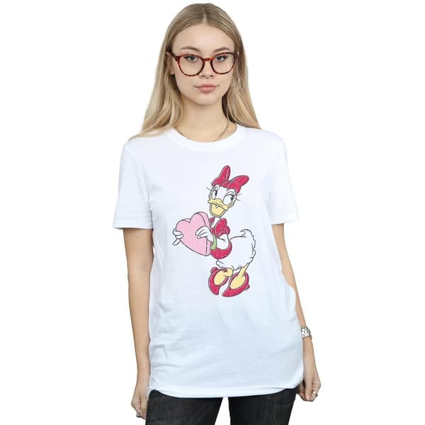 Disney Womens/Ladies Daisy Duck Love Heart Cotton Boyfriend T-Shirt
