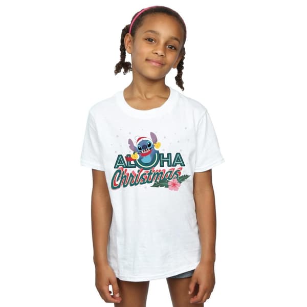 Disney Girls Lilo And Stitch Aloha Christmas Cotton T-Shirt