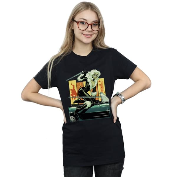 Marvel Dam/Tjej Svart Katt Bil Bomull Boyfriend T-shirt