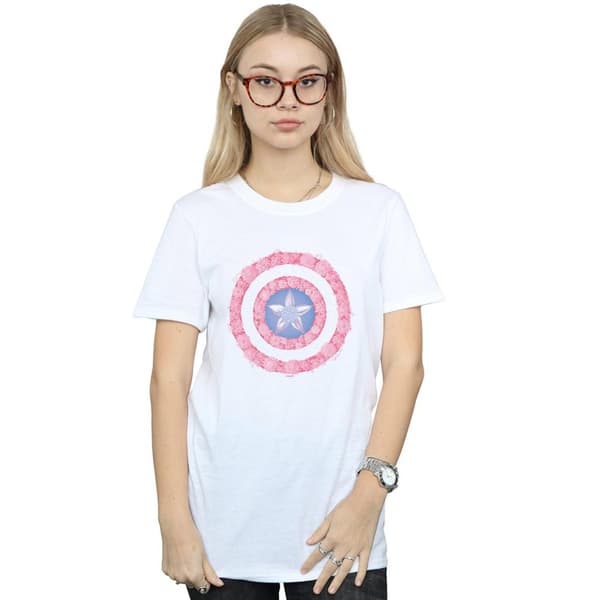 Marvel Womens/Ladies Captain America Flowers Shield Cotton Boyfriend T-Shirt