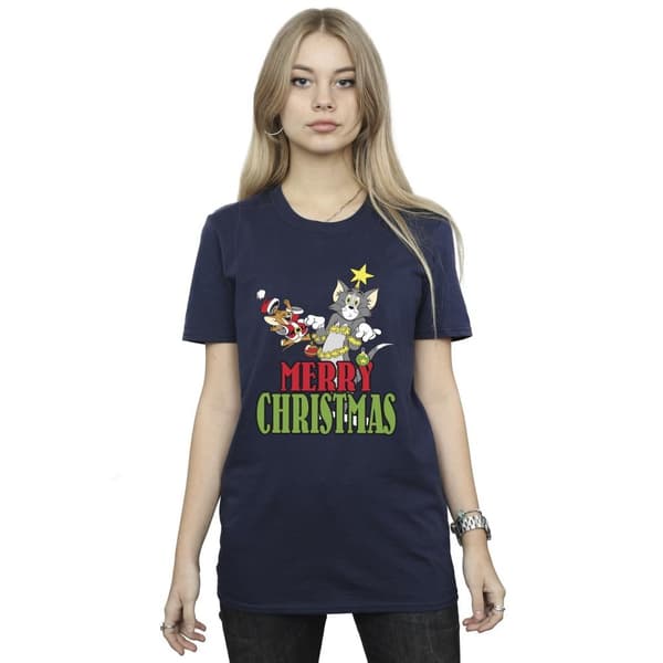 Tom And Jerry Womens/Ladies Merry Christmas Baubles Cotton Boyfriend T-Shirt