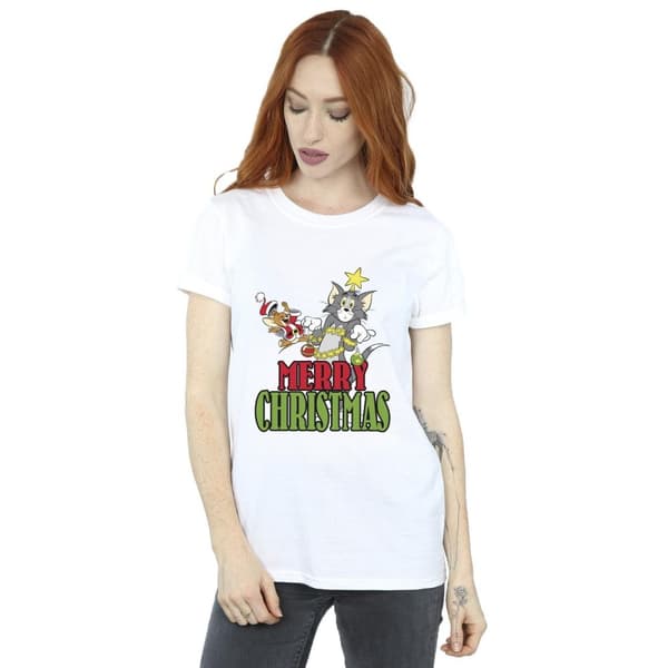 Tom And Jerry Womens/Ladies Merry Christmas Baubles Cotton Boyfriend T-Shirt