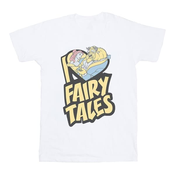 Disney Dam/Tjej Skönheten och odjuret I Love Fairy Tales Bomull Boyfriend T-shirt White L