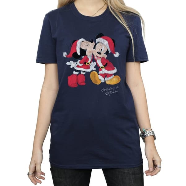 Disney Dam/Tjej Mickey And Minnie Christmas Kiss Boyfriend T-shirt i bomull