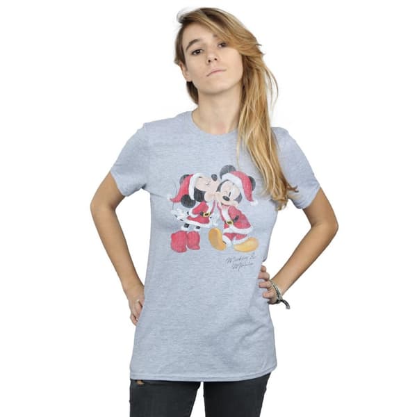 Disney Womens/Ladies Mickey And Minnie Christmas Kiss Cotton Boyfriend T-Shirt