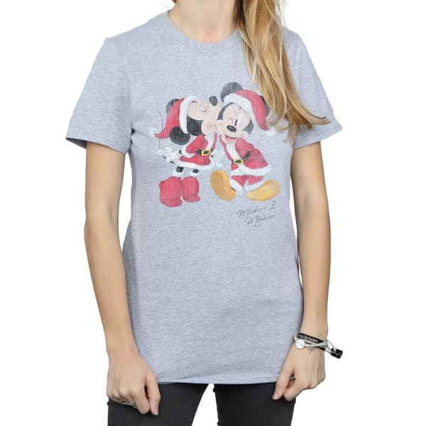 Disney Womens/Ladies Mickey And Minnie Christmas Kiss Cotton Boyfriend T-Shirt