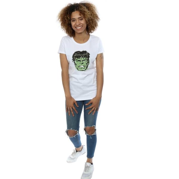Marvel Womens/Ladies Incredible Hulk Distressed Face Cotton T-Shirt