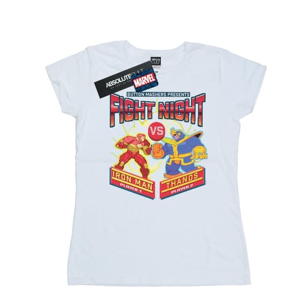 Marvel Womens/Ladies Fight Night Iron Man Vs Thanos Cotton T-Shirt White S
