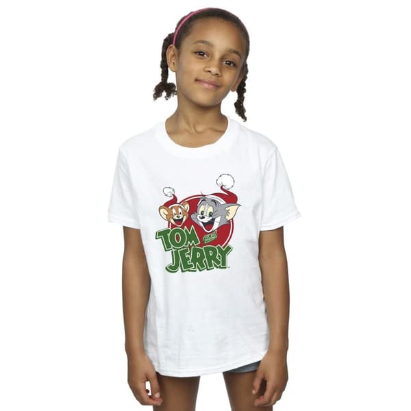 Tom And Jerry T-shirt i bomull med julhattlogotyp för flickor