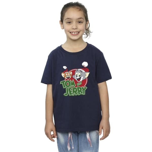 Tom And Jerry T-shirt i bomull med julhattlogotyp för flickor