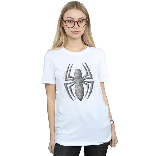 Marvel Womens/Ladies Spider-Man Web Logo Cotton Boyfriend T-Shirt