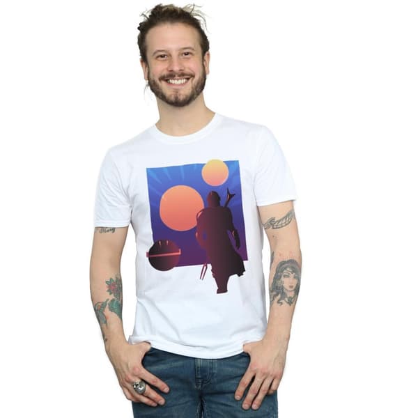 Star Wars Mens The Mandalorian Duo Sunset T-Shirt
