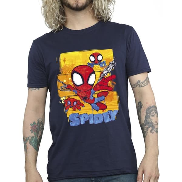 Marvel Mens Spidey And His Amazing Friends Flying T-Shirt